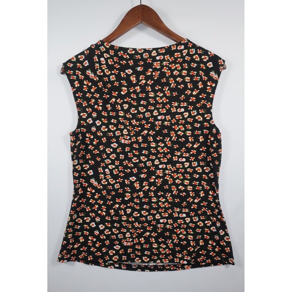 MM LaFleur Floral Sleeveless Top Size Medium Black Red Slinky Stretchy Cowl 6 8 - Picture 5 of 8